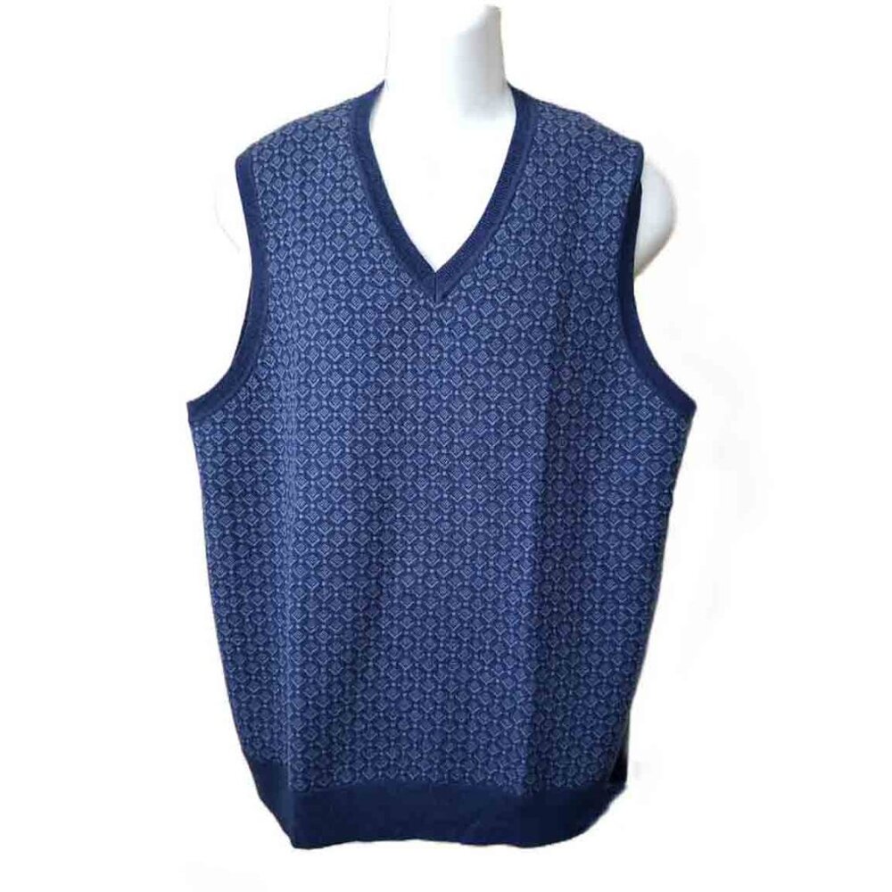 Brooks Brothers Merino Wool Sweater Vest Navy Blue Gray Geometric Size XL
